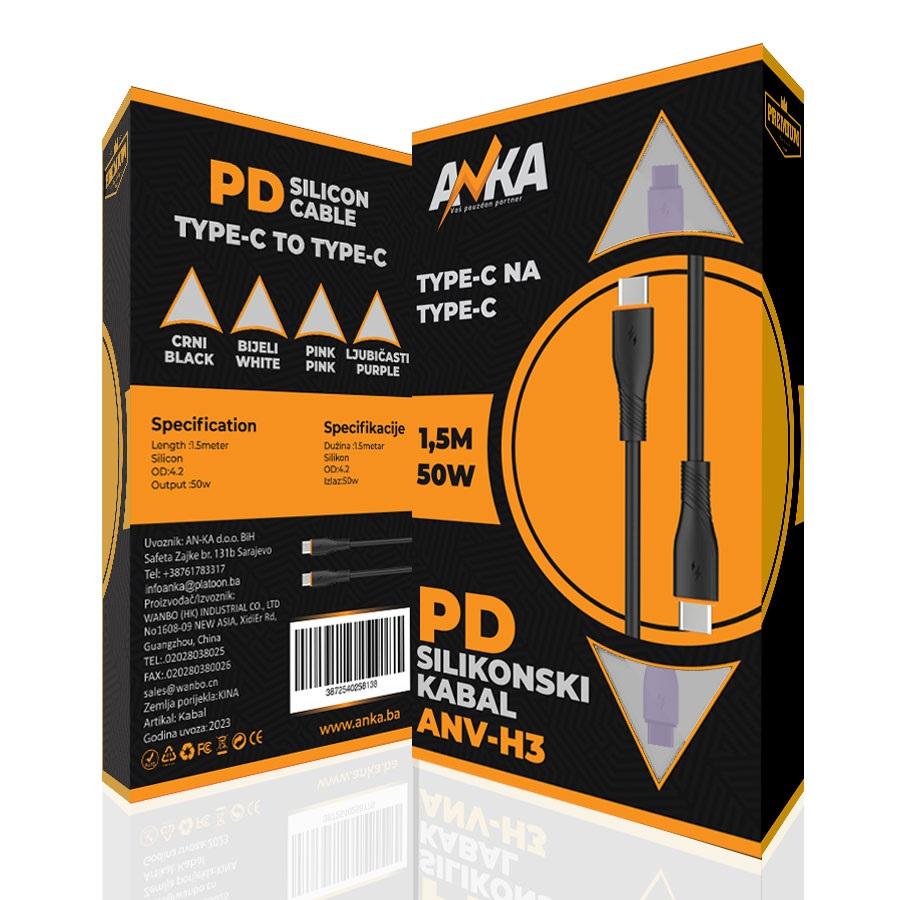 PD Silikonski Kabal Type-C Na Type-C ANV-H3 1,5m Ljubičasti AN-KA