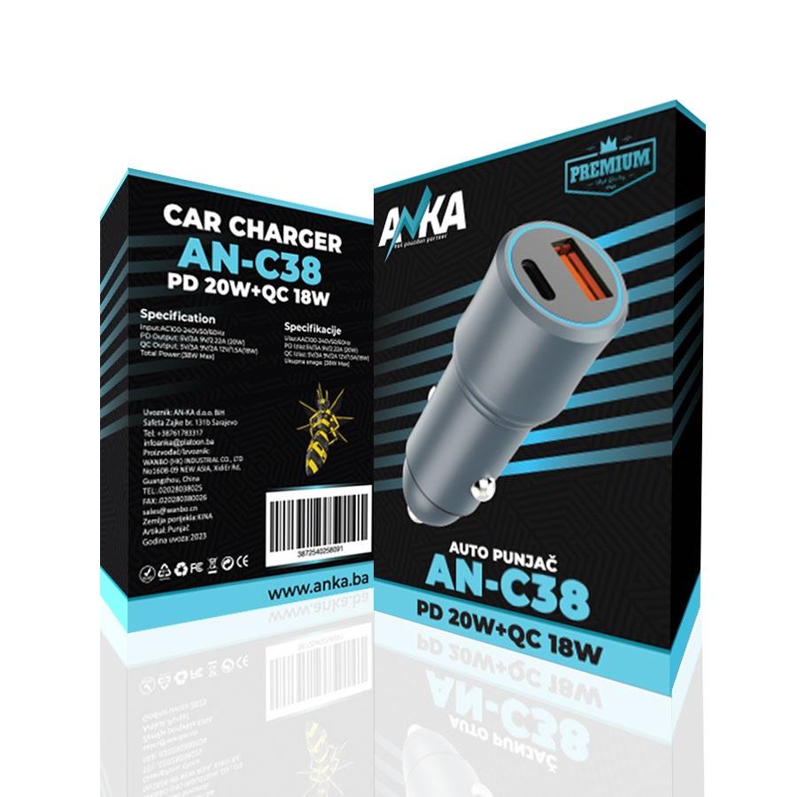 Auto Punjac AN-C38 PD+QC 38W 2 Port Anka