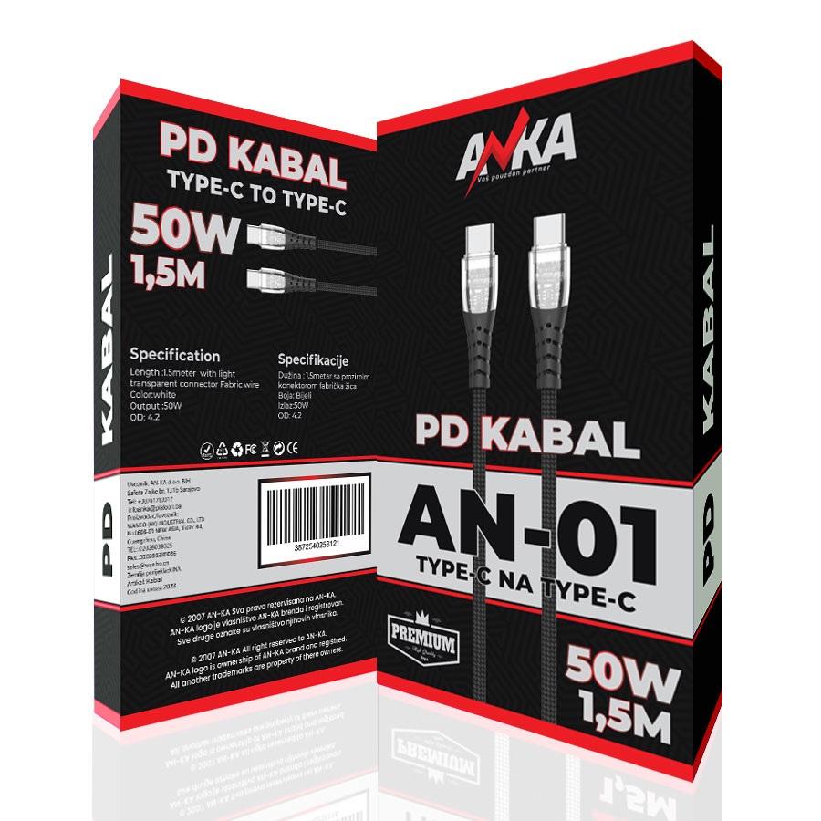 PD Kabal Type-C Type-C AN-01 1,5m Crni AN-KA