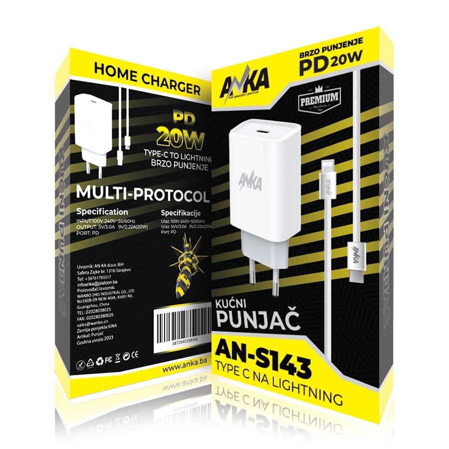 Punjac Kućni AN-S143 20W PD Type-C to Lightning 1 Port Anka