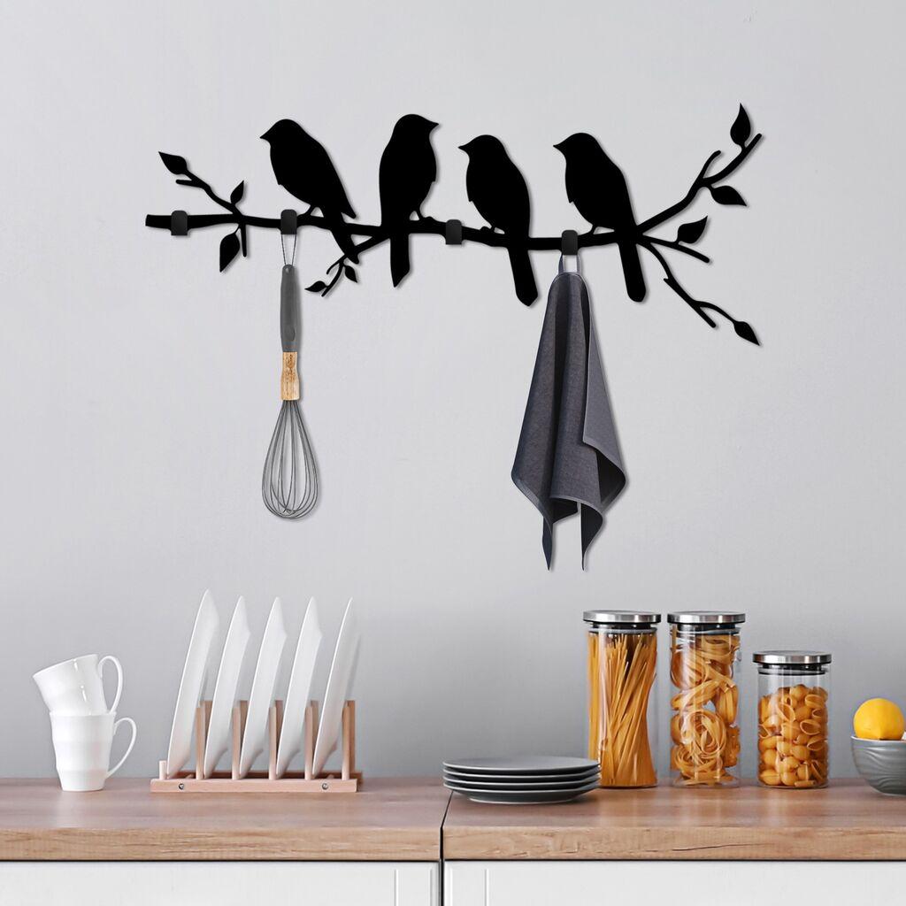 Wallity Zidna vješalica Sjedeće ptice, 62x42x2cm, Crna