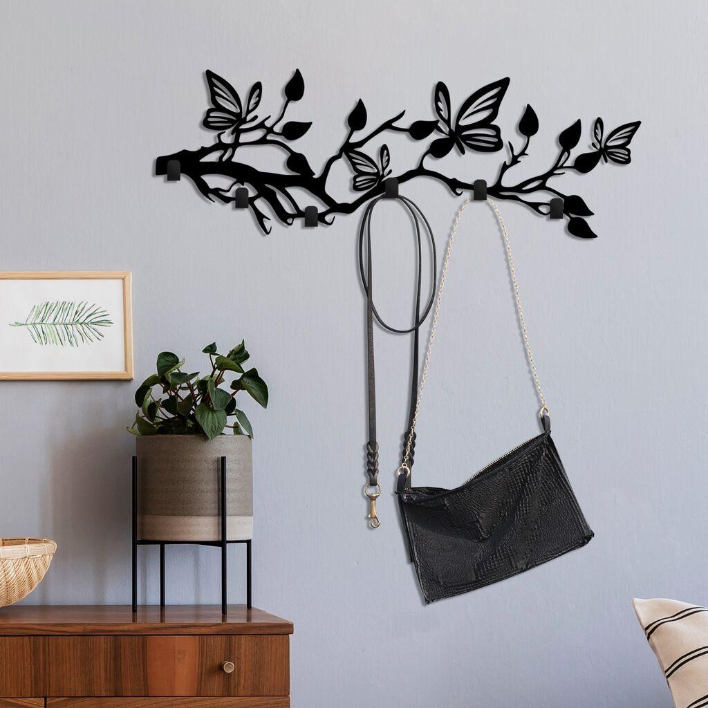 Wallity Zidna vješalica Leptir Svijet, 60x24x2cm, Crna