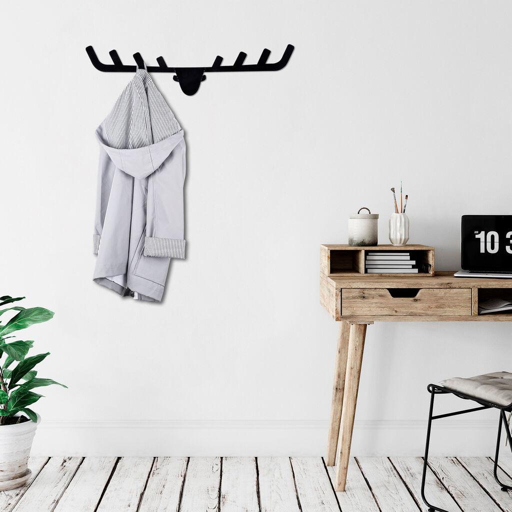 Wallity Zidna vješalica s rogovima, 66x17cm, crna