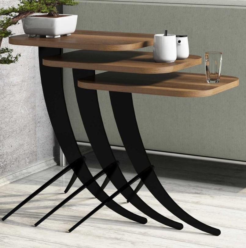 Hanah Home Pomoćni stolić Pion, 3 dijela, Smeđe-crni