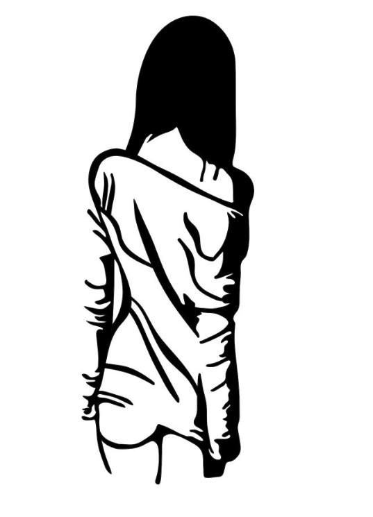 Wallity Zidna dekoracija Žena u širokoj haljini, 120x29cm, Crna