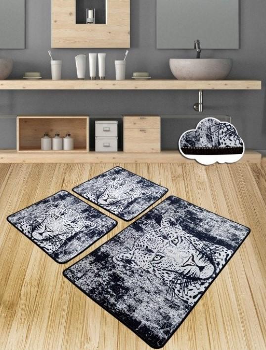 L'essentiel Maison Tiger tepih za kupatilo, 3 komada, crno-siva