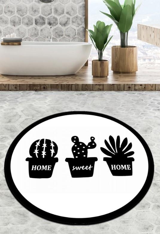 L'Essentiel Maison Cereus Circle tepih za kupatilo, 100 cm, Bijelo-crni