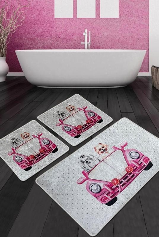 L'Essentiel Maison prostirka za kupanje Dogs Vosvos, 3 komada, sivo-roza