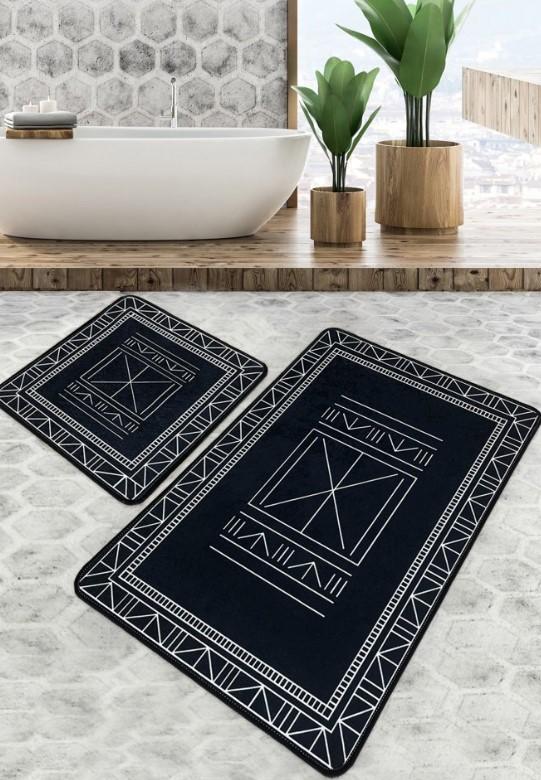 L'essentiel Maison Prostirka za kupatilo Vansiya 81, 2 komada, Crna i bijela