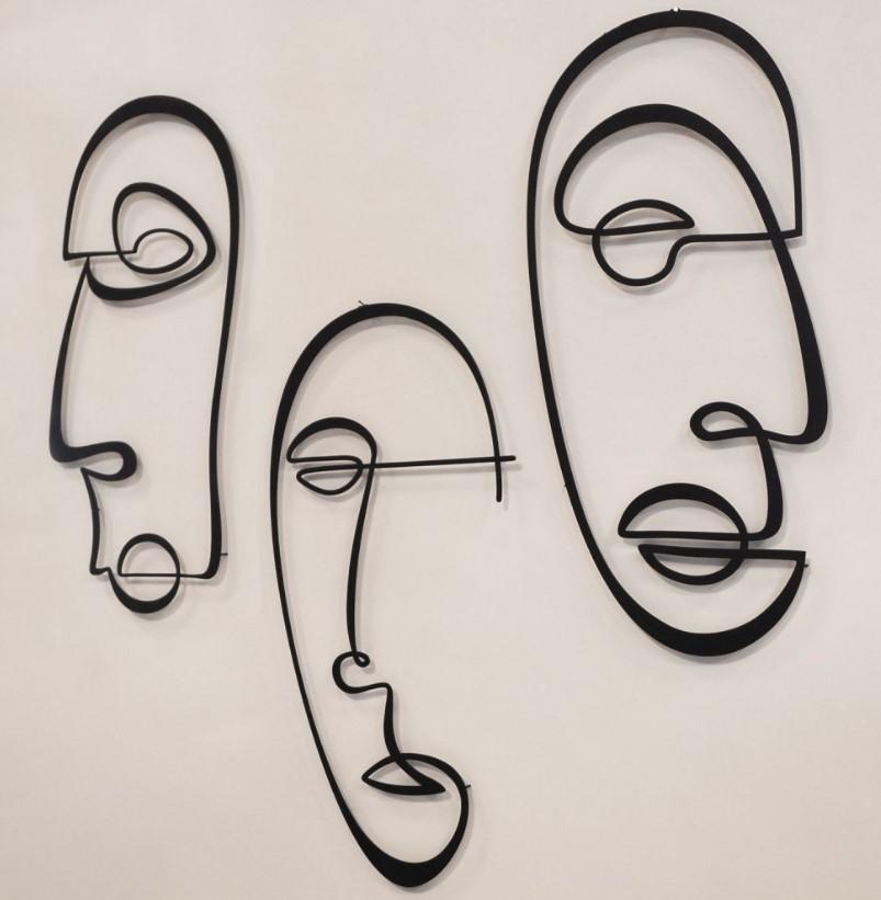 Wallity APT611MS Zidna dekoracija Apstraktna linija, 3 komada, Crna