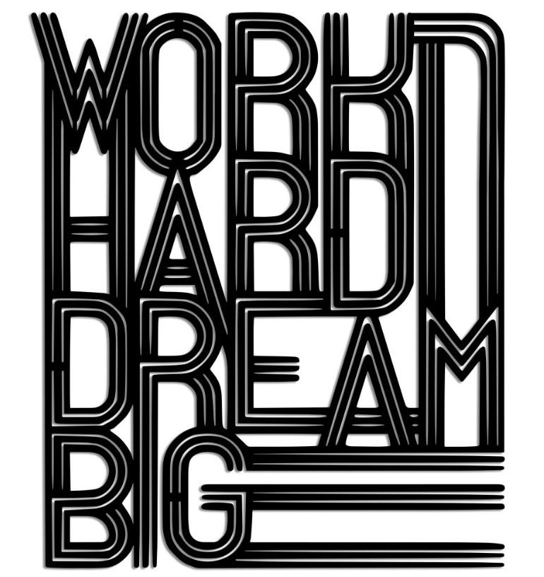 Wallity Zidna dekoracija Work Hard Dream Big 2, 46x55cm, Crna