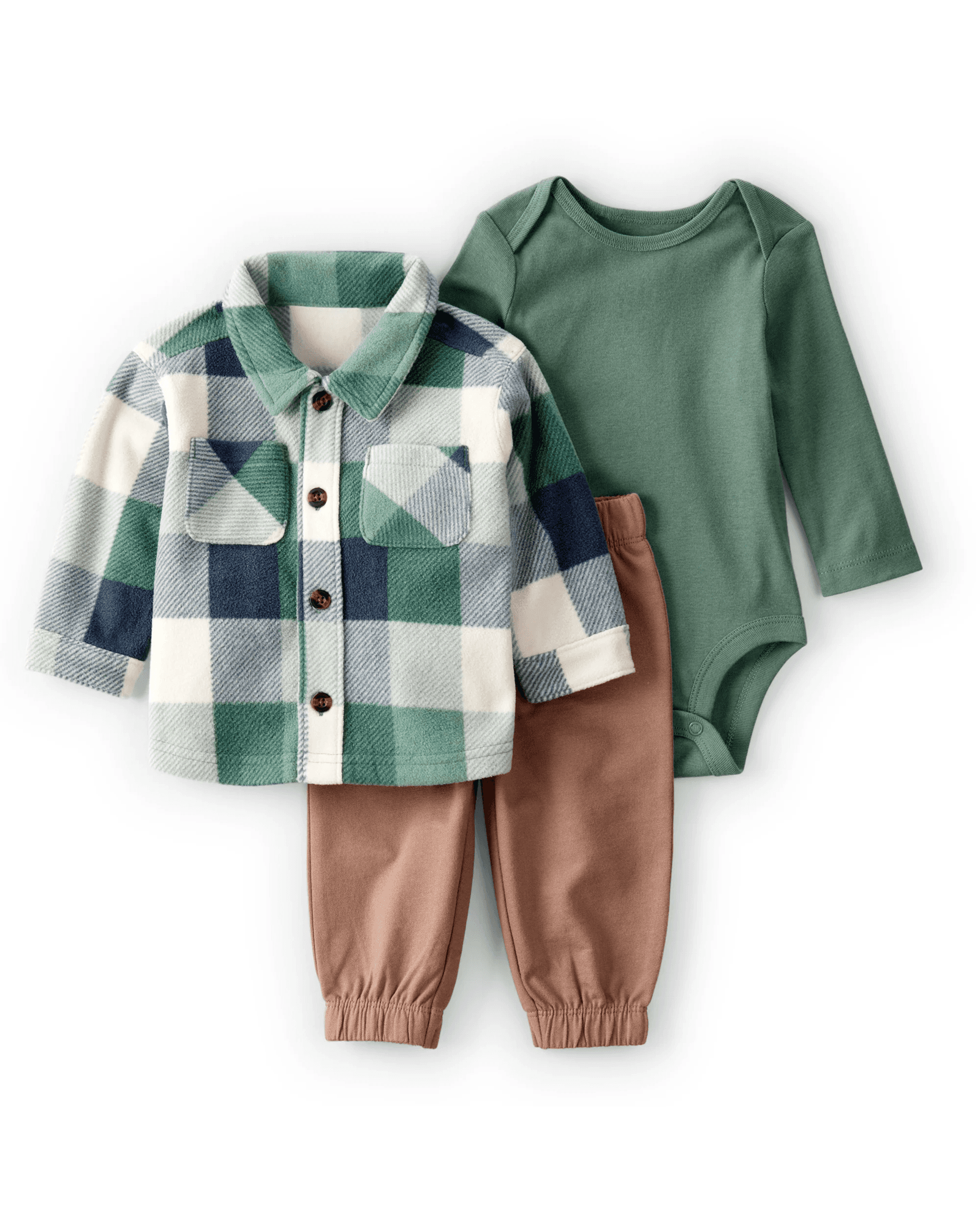 Carters Komplet za bebe, Košulja, Bodi i Pantalone, 1T914610, Zeleno-smeđi