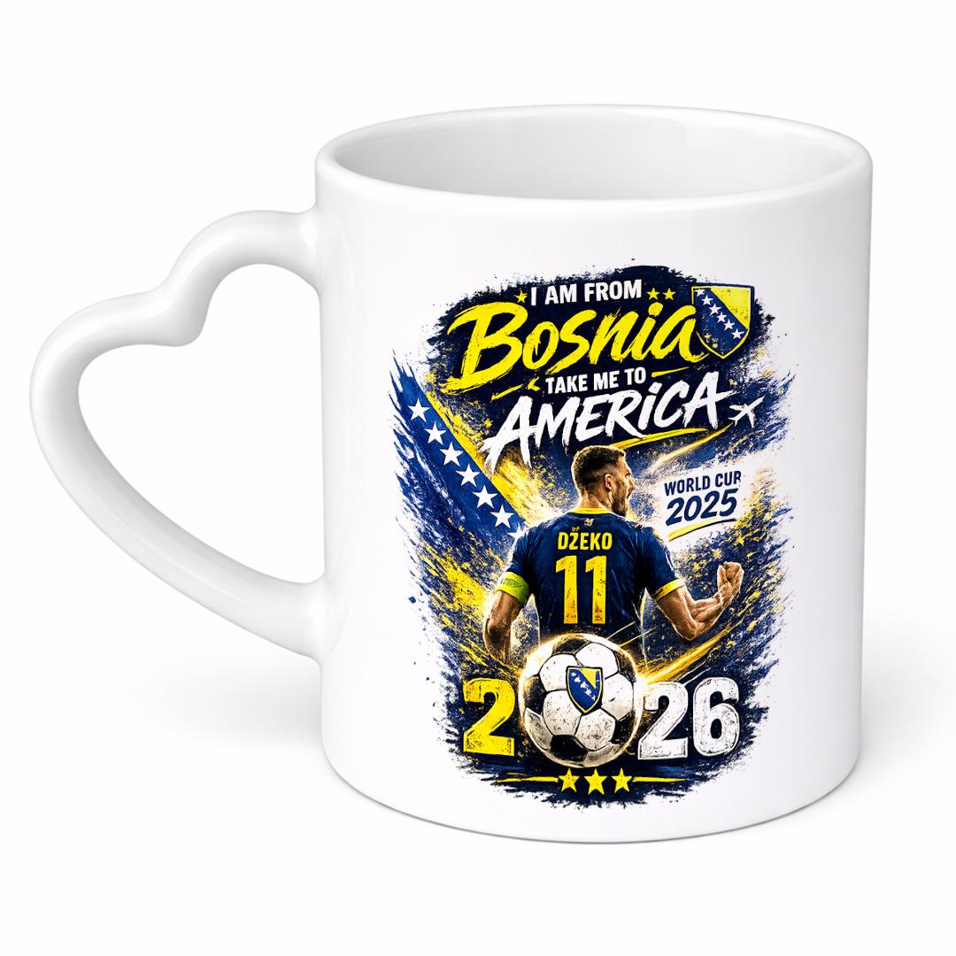 Doxy Šolja za kafu/čaj, rekviziti Bosna za Svjetsko 2026, Drška srce, Bijela