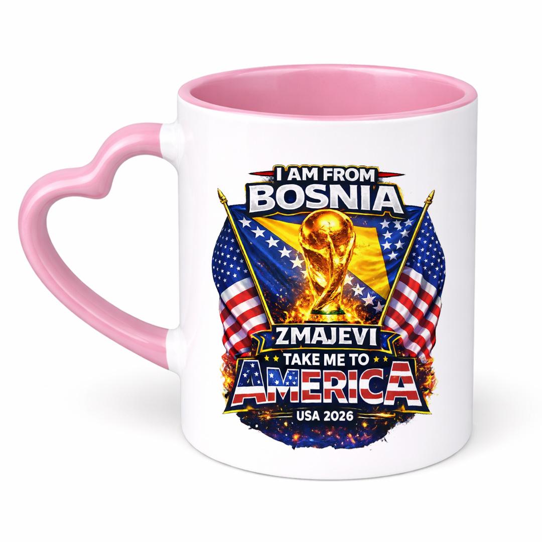 Doxy Šolja za kafu-čaj sa printom, Drška srce, Roze