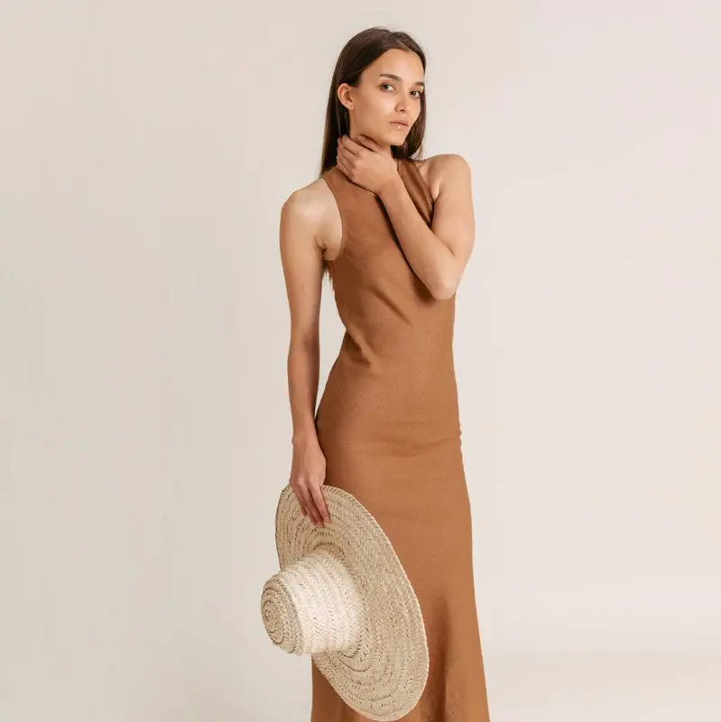 Intuitiva Ženska haljina na bretele Sundown, Lan, Lješnjik