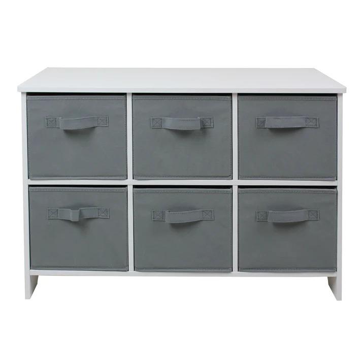 KINDER HOME Drveni ormar sa 6 tekstilnih ladica za odlaganje, sivi