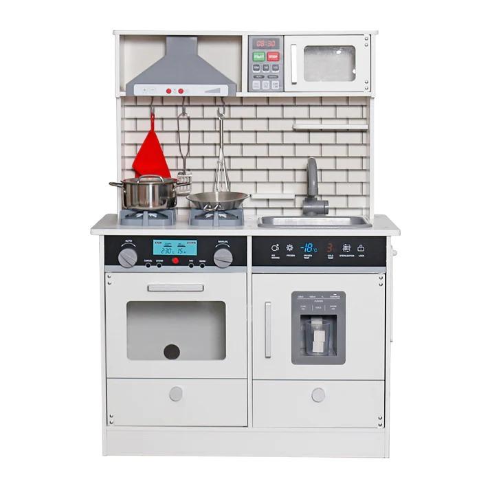 KINDER HOME Dječija drvena kuhinja sa zvukom, svjetlom i priborom za kuhanje bijelo-siva