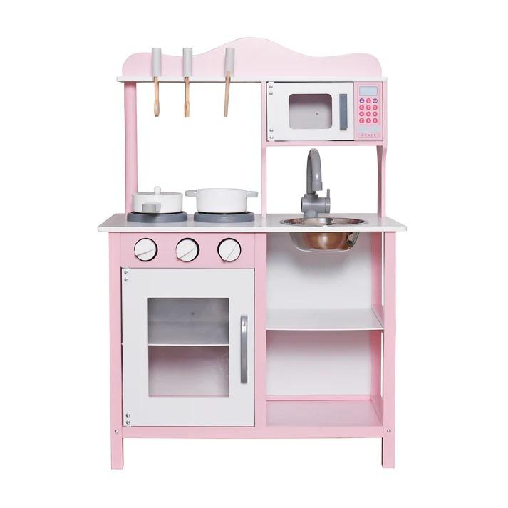 KINDER HOME Dječija drvena kuhinja za igru sa dodacima roze