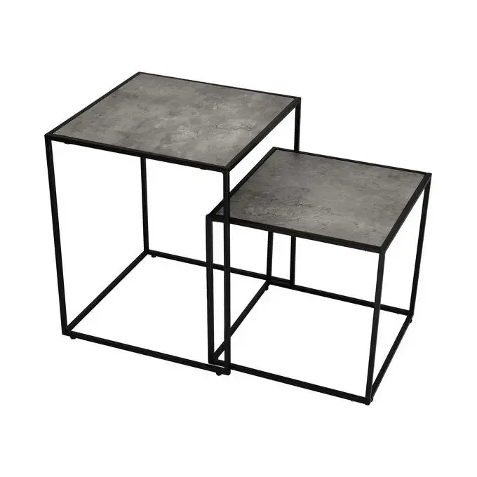 Milleryt Set od 2 stola drvena za kavu, četvrtasti, crne boje