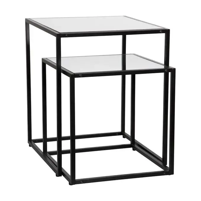 Milleryt Set od 2 stola staklena za kavu, četvrtasti, crne boje