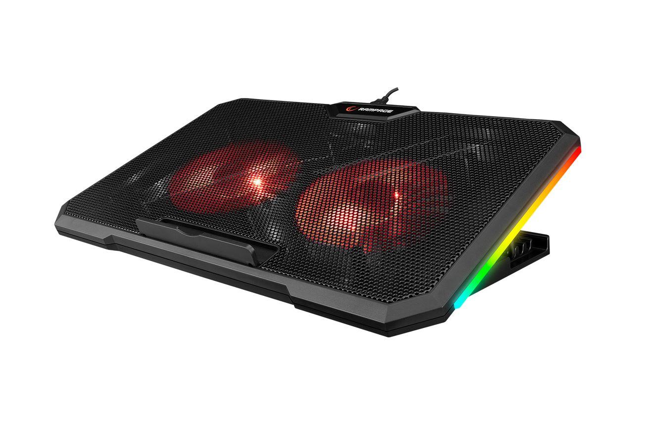 ADDISON hladnjak za laptop NB Rampage AD-RC12 2 ventilatora 2 USB RGB osvjetljenje 15"-17" crni