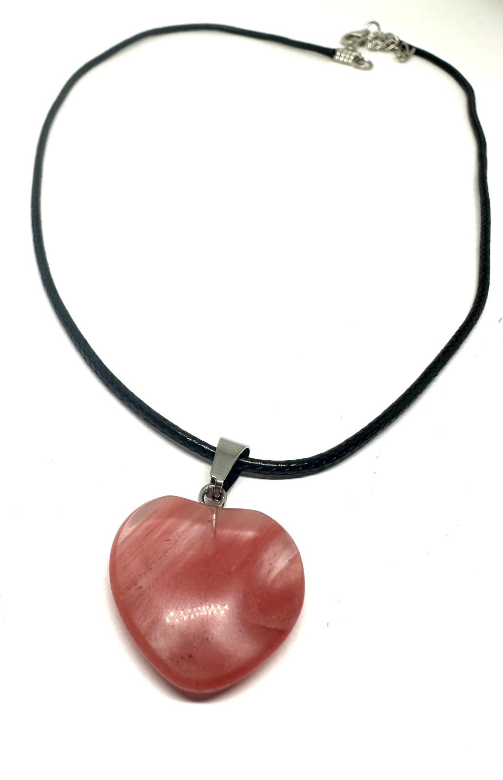 Poludrago kamenje & nakit Ogrlica od rozog Ahata u obliku srca