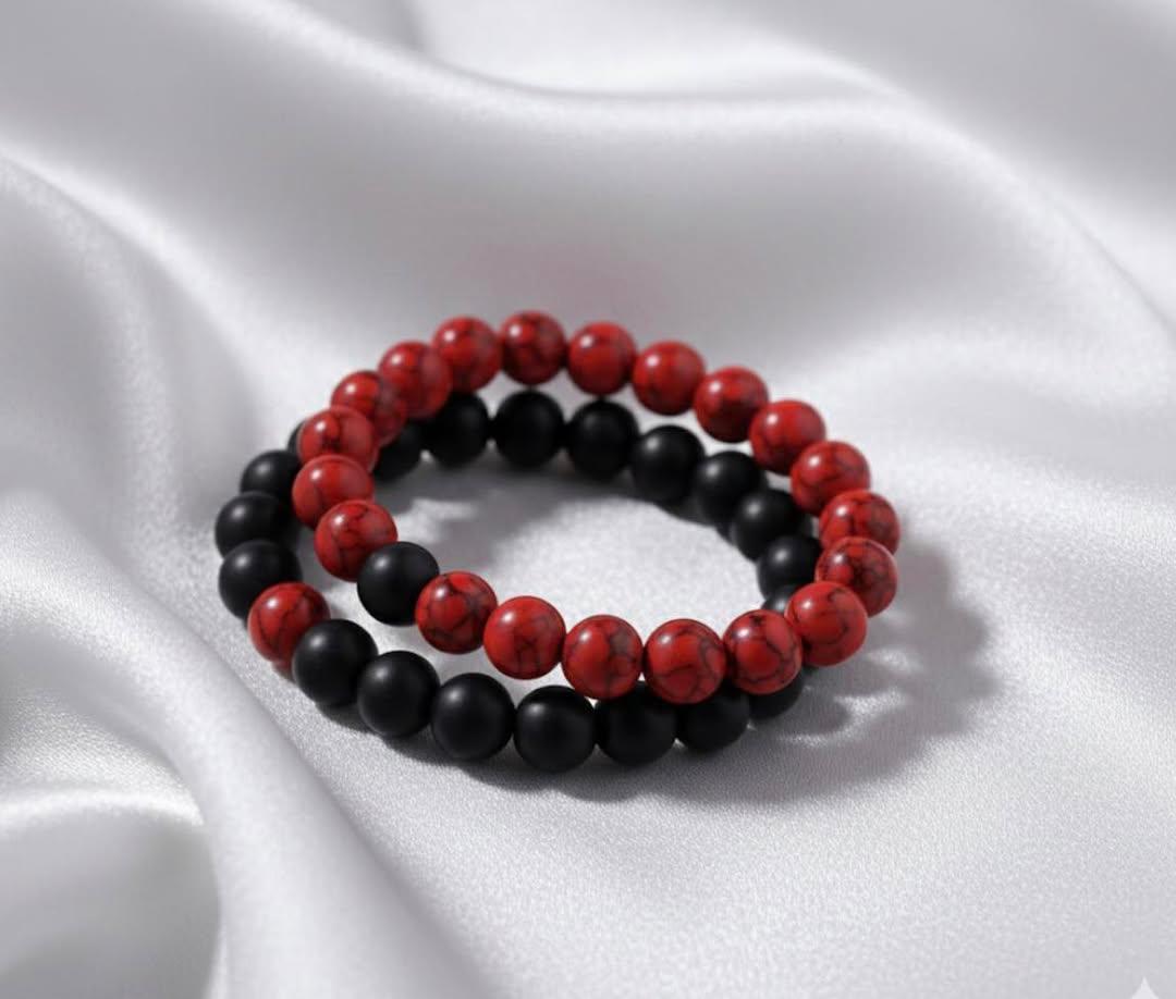 Poludrago kamenje & nakit Set  od 2 narukvice ,Crni turmalin i Crveni koral