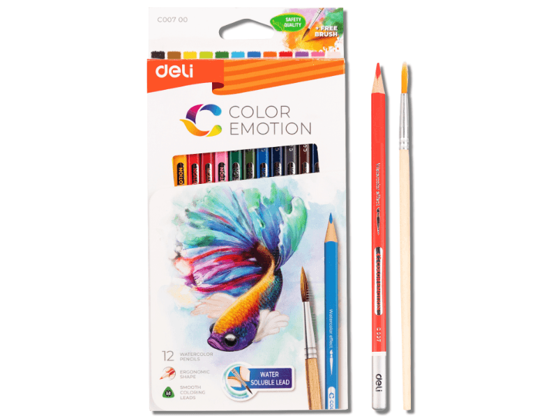 DELI Drvene bojice za akvarel, 12 komada