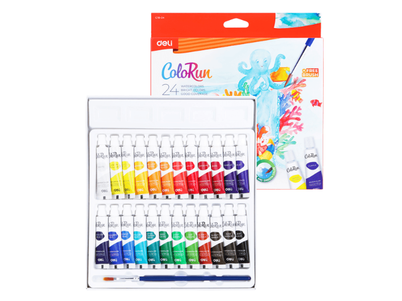 DELI Tempera Colorun EC18-12, 24x5 ml