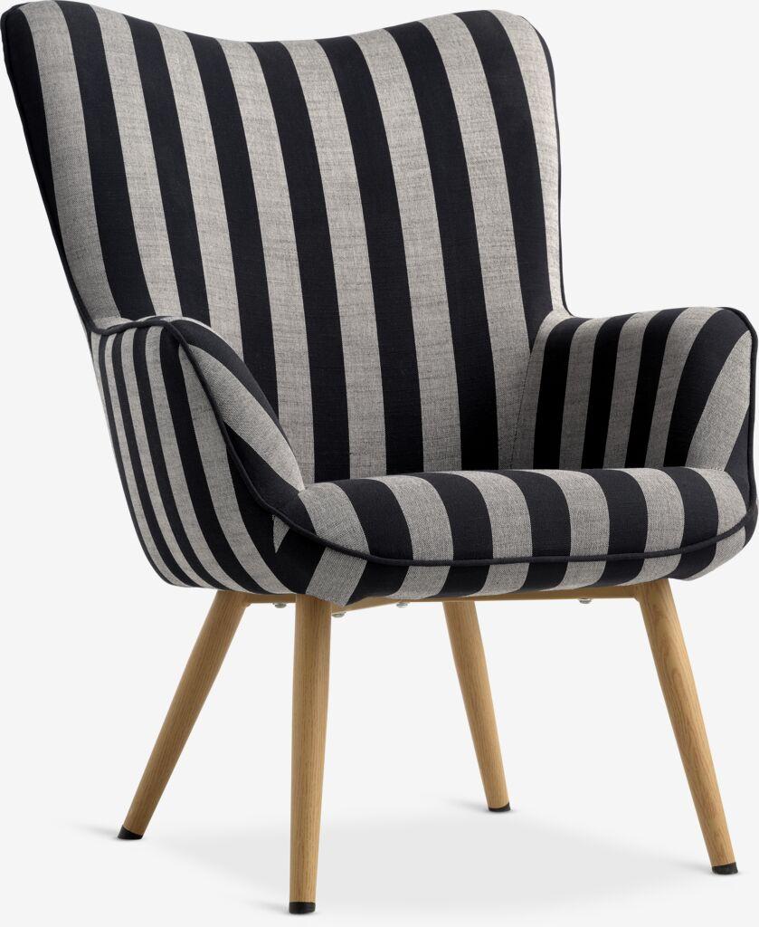 Linnea Prugasta fotelja 80x98x72cm, Crno-bijela