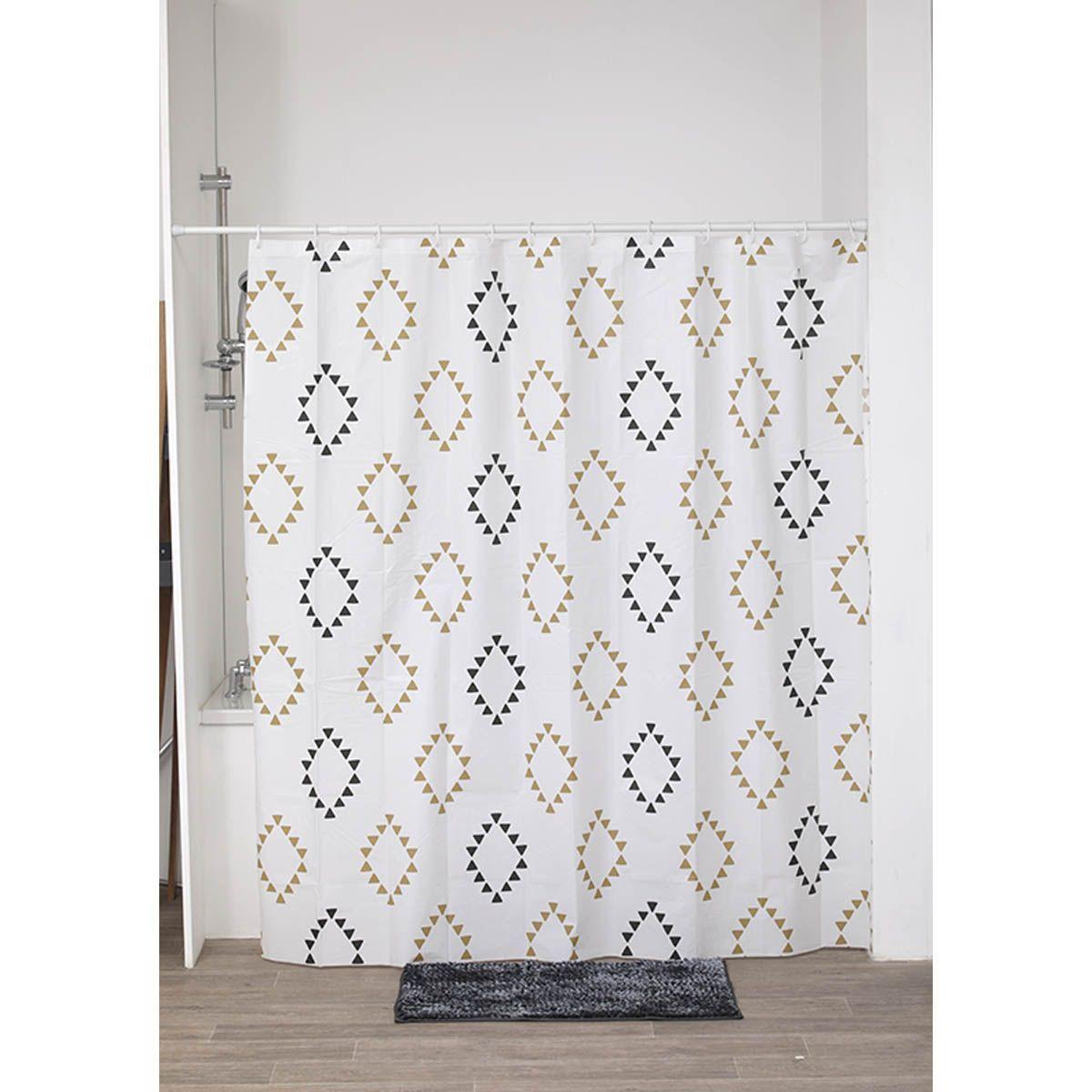 TENDANCE Zavjesa za kupanje 180x180cm/12 pp, Bijela kuka s metalnim uzorkom