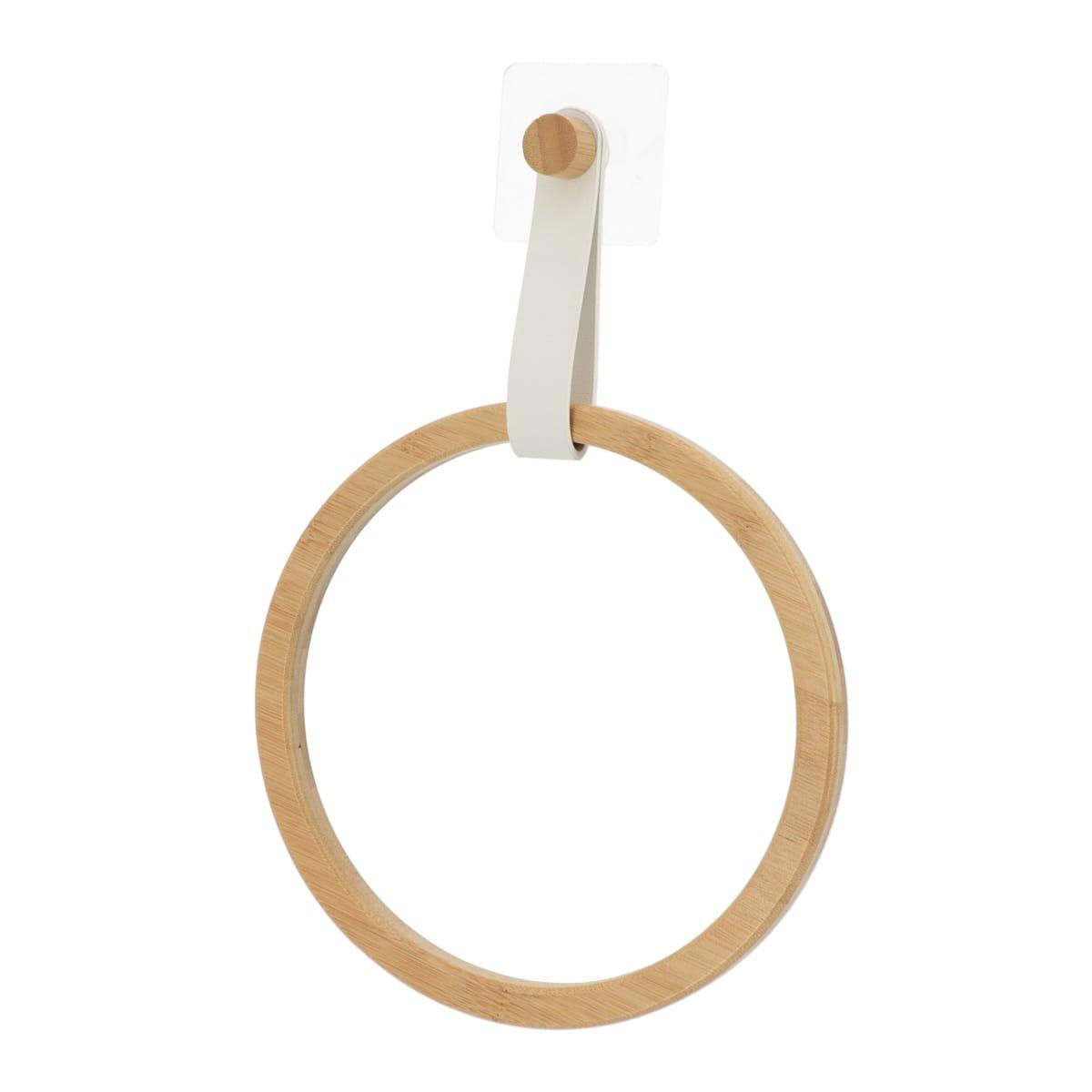 TENDANCE Držač za peškire, samoljepljivi, okrugli, od bambusa, bijela