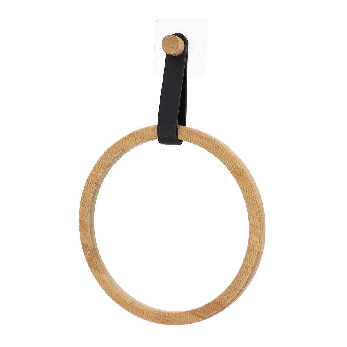 TENDANCE Držač za peškire, samoljepljivi, okrugli, od bambusa, crni