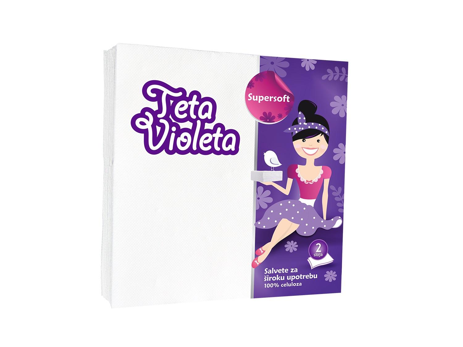 Teta Violeta salvete Supersoft, 38x38, 25 komada, bijele