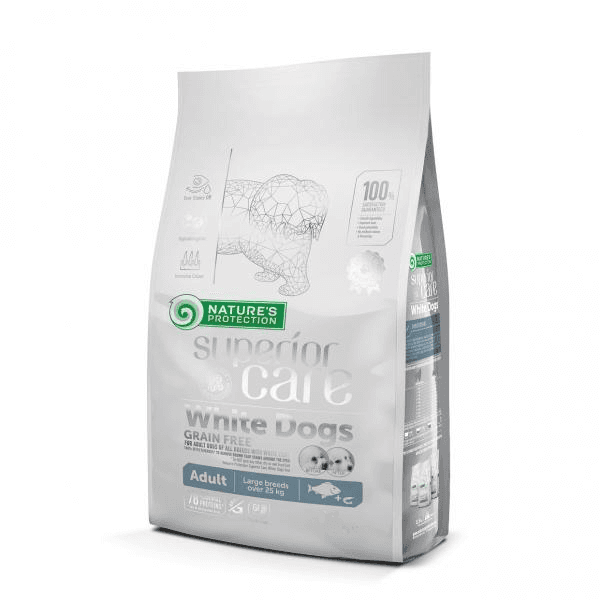NATURE'S PROTECTION Suha hrana za pse sa bijelom i svijetlom dlakom Bez žitarica Bijela riba za odrasle 1,5 kg