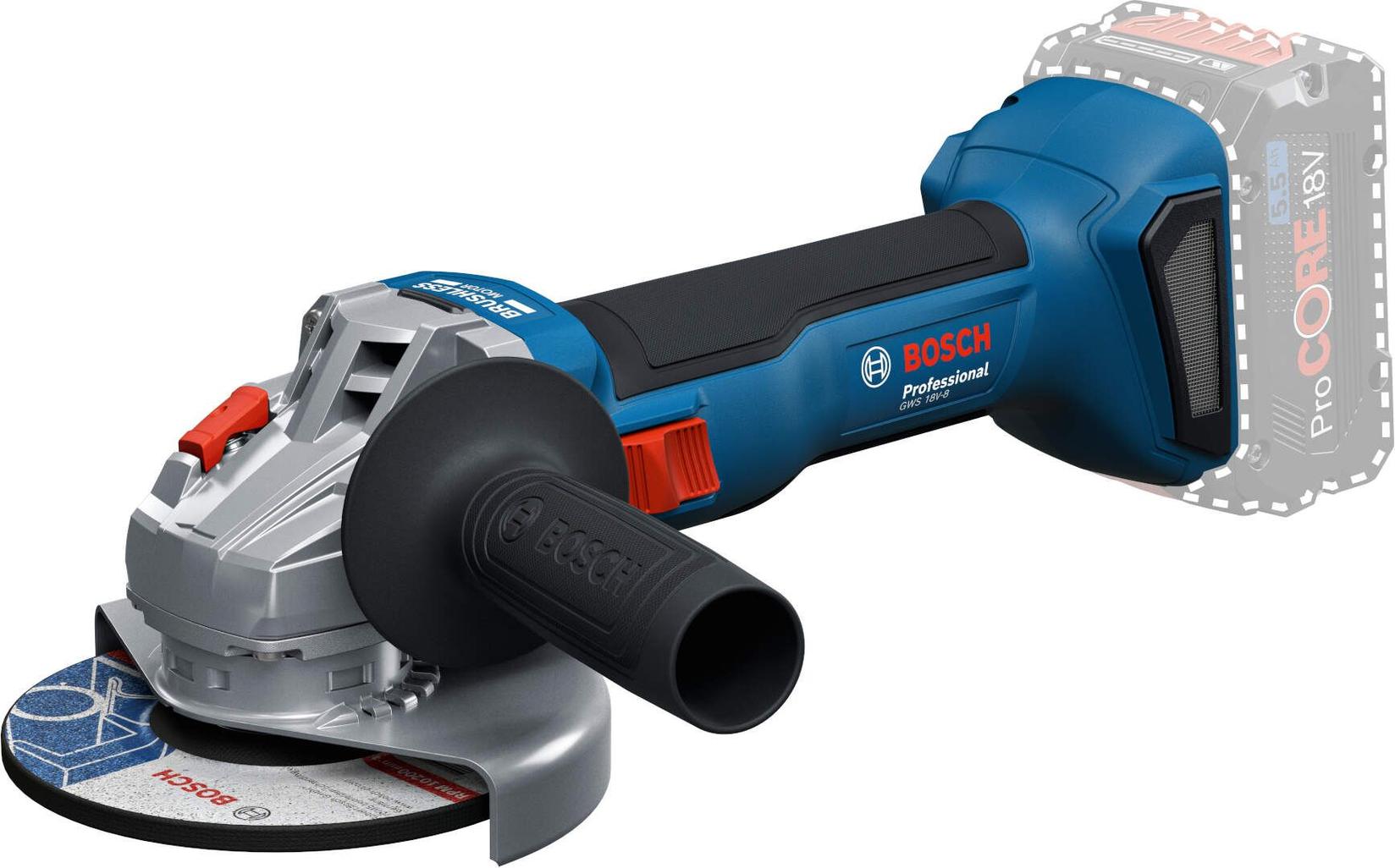 Bosch akumulatorska kutna brusilica GWS 18V-8 Solo, 125 mm, bez baterija i punjača 06019N9000