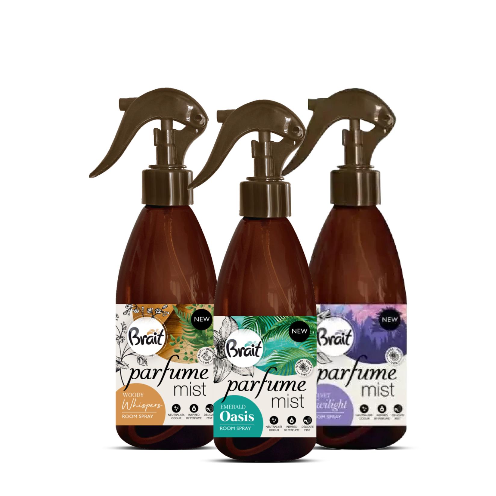 Brait set mirisnih sprejeva za prostor – Woody Whispers, Emerald Oasis, Velvet Twilight (3x325ml)