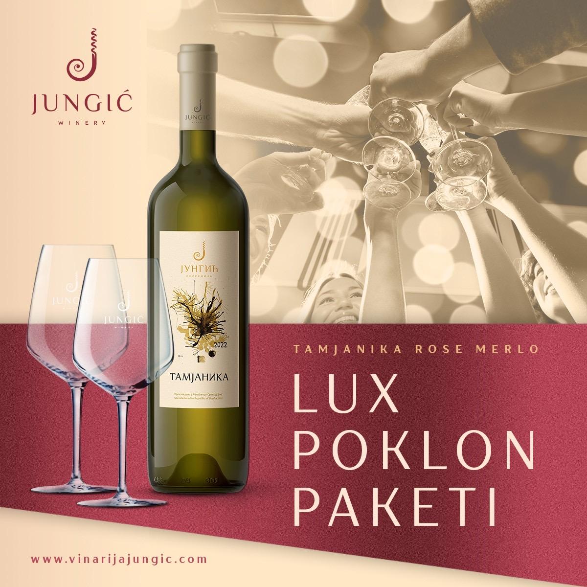 Vinarija Jungić LUX PAKET TAMJANIKA + 2 čaše