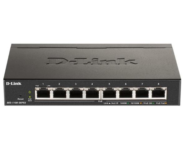 D-LINK PoE preklopnik sa 8 portova, upravljiv, DGS-1100-08PV2 crni