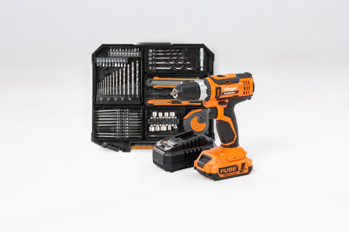 Villager osigurači set u koferu VLN 3220 + baterija 2.0Ah + punjač 2.4A + 74 utičnice