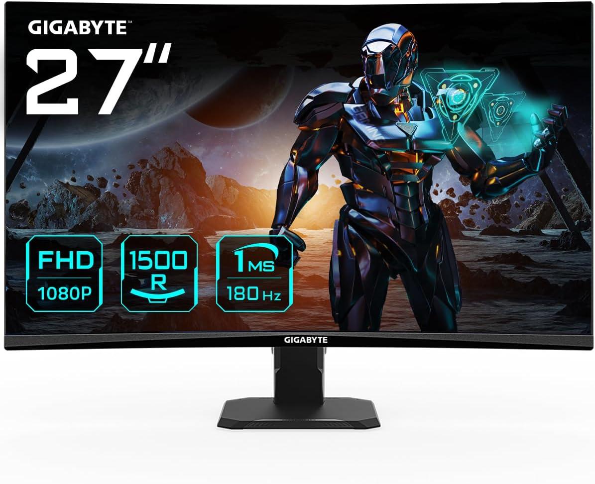 Gigabyte gejmerski monitor GS27FC, 27", FHD, 180 Hz, FreeSync, zakrivljen, crni