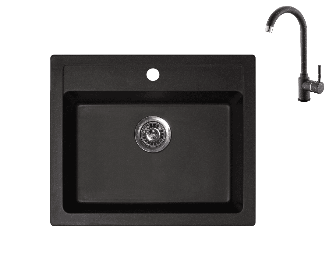 Metalac X Quadro 60 Ugradbeni sudoper + baterija za sudoper Roto, Crna