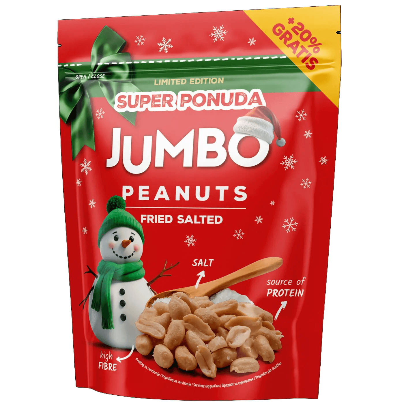 Jumbo prženi slani kikiriki, 180g + 20% gratis