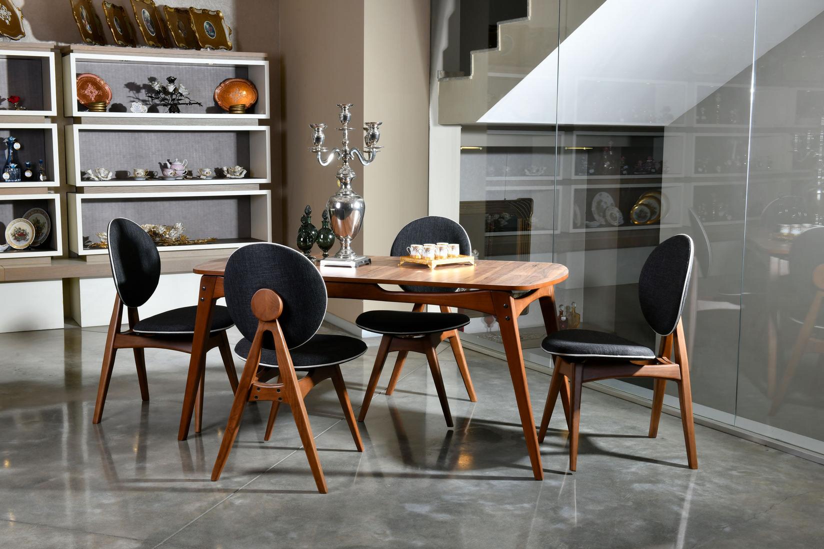 Hanah Home Touch trpezarijski sto i stolice, tamno sivo-smeđe boje