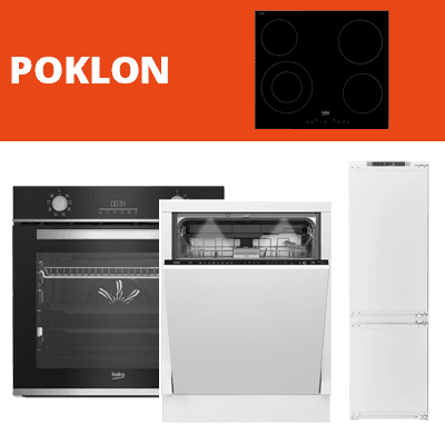 Beko ugradbeni set frižider + rerna + mašina za suđe GRATIS ploča HIC 63401 T