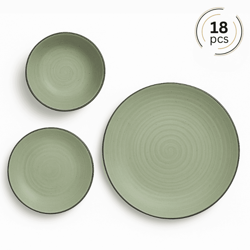 FG HAUS Servis za ručavanje – 18 komada, Olive Speckle keramički set tanjira
