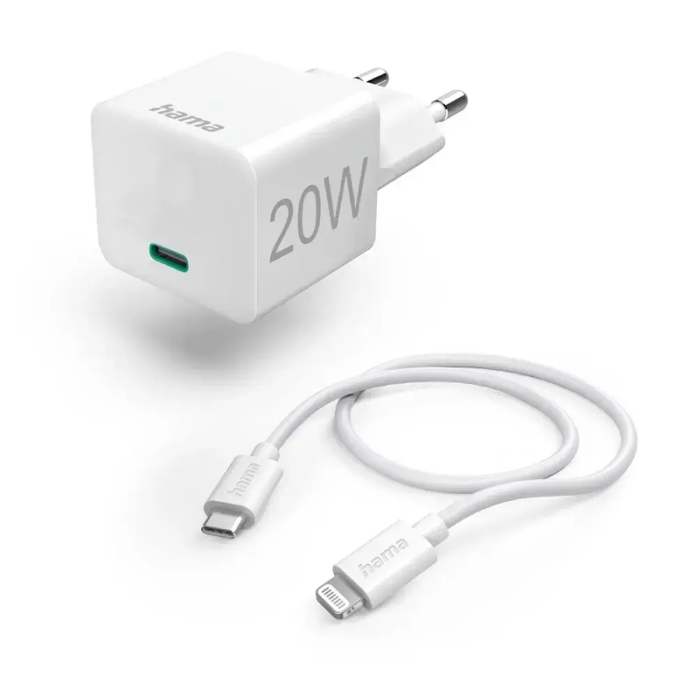 HAMA kućni punjač + USB-C-Lightning kabel, PD, 20W, 3A, bijeli