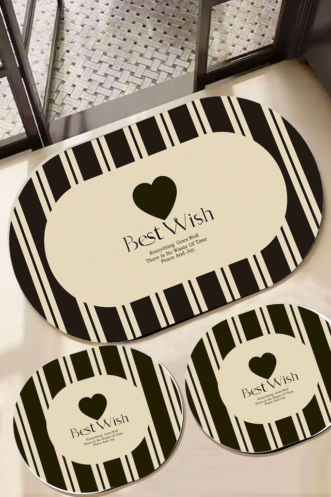 L'essentiel Maison Best Wish set tepiha za kupatilo, 3 dela, crno-bela