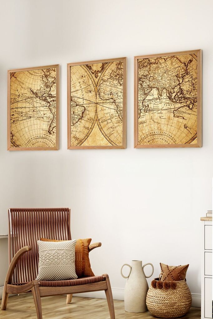 Wallity Set uramljenih MDF slika Myk3010-3, 3 dijela