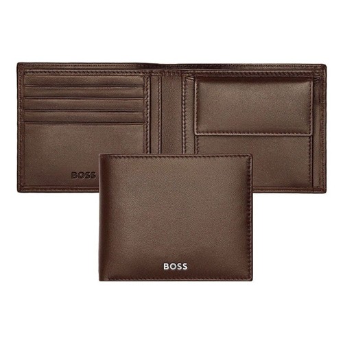 BOSS novčanik, muški, kožni, Boss, klasičan glatki, HLM403Y, 11,5*9,5*2 cm, smeđi